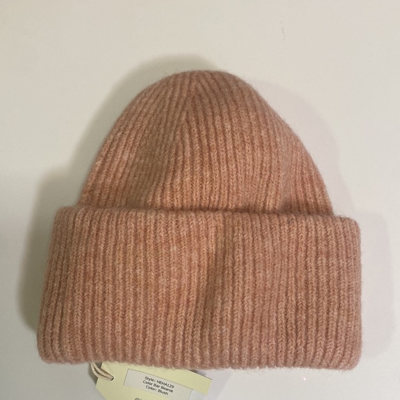 Hat Attack Wool Alpaca Color Bar Beanie Hat Blush Pink Cuffed Ribbed Knit NWT - Picture 3 of 6